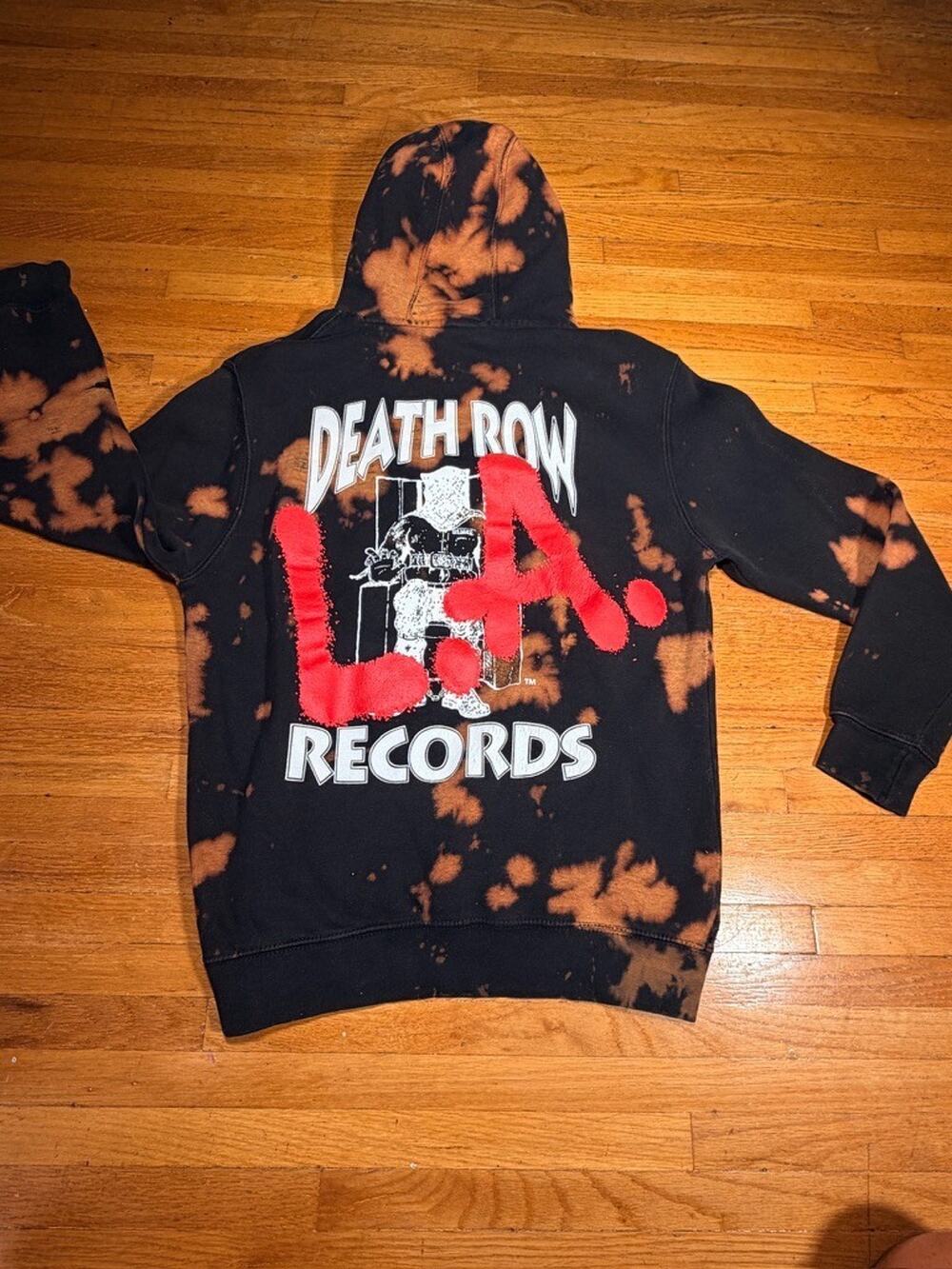 Death Row Records LA Bleach Tie Dye Hoodie Men’s Approx XL Black Orange